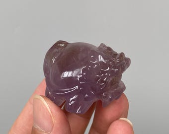 Hand-Carved Amethyst Dragon Turtle Carving, Unique Crystal Decor A792