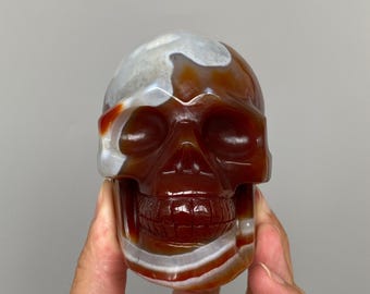 Natural Sardonyx Agate Skull, Hand-Carved Crystal Carving, Unique Crystal Decor A802