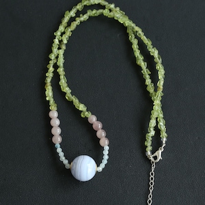 Natural Blue Lace Agate necklace, Blue Lace Agate collarbone necklace,Blue Lace Agate bead pendant, Olivine necklace, Crystal gift, A32
