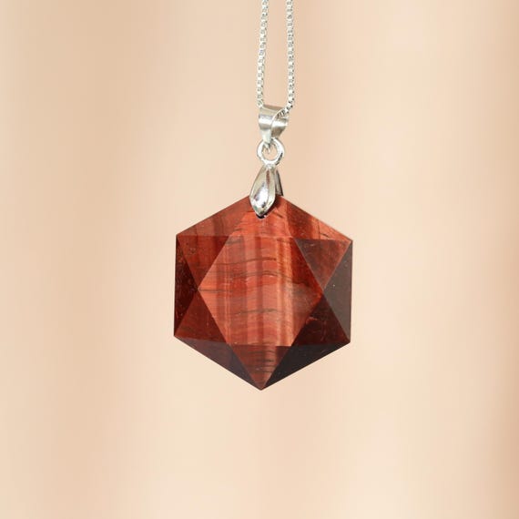 Natural Red Tiger's Eye Pendant, Crystal Hexagram Pendant