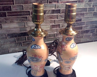 Table Lamps: Enameled  Boudoir, Asian Bird Motif, Retro Lighting, Accent Lamps