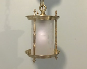 Pendant Light: Early American Style Wheel Cut Grape Vine Pattern Frosted Globe, Lantern  Light, Hallway Light
