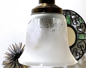 Pendant Light, Acid Etched Globe, Metal Fixture, Nursery Light, Victorian Style