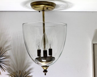 Ceiling Light: Semi Flush Mount Bell Shape Clear Glass Globe, Hallway Light, by Thomas Industries