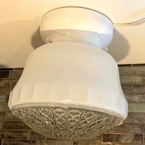 Prismatic Flush Mount White Glass Globe with  White Metal Fixture Ceiling Light,  Kitchen Light