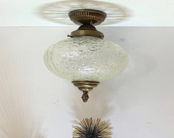 TWO Ceilng Lights: Mid Century Light, Clear Crackle Glass Globe, Flush Mount, Selling Individually