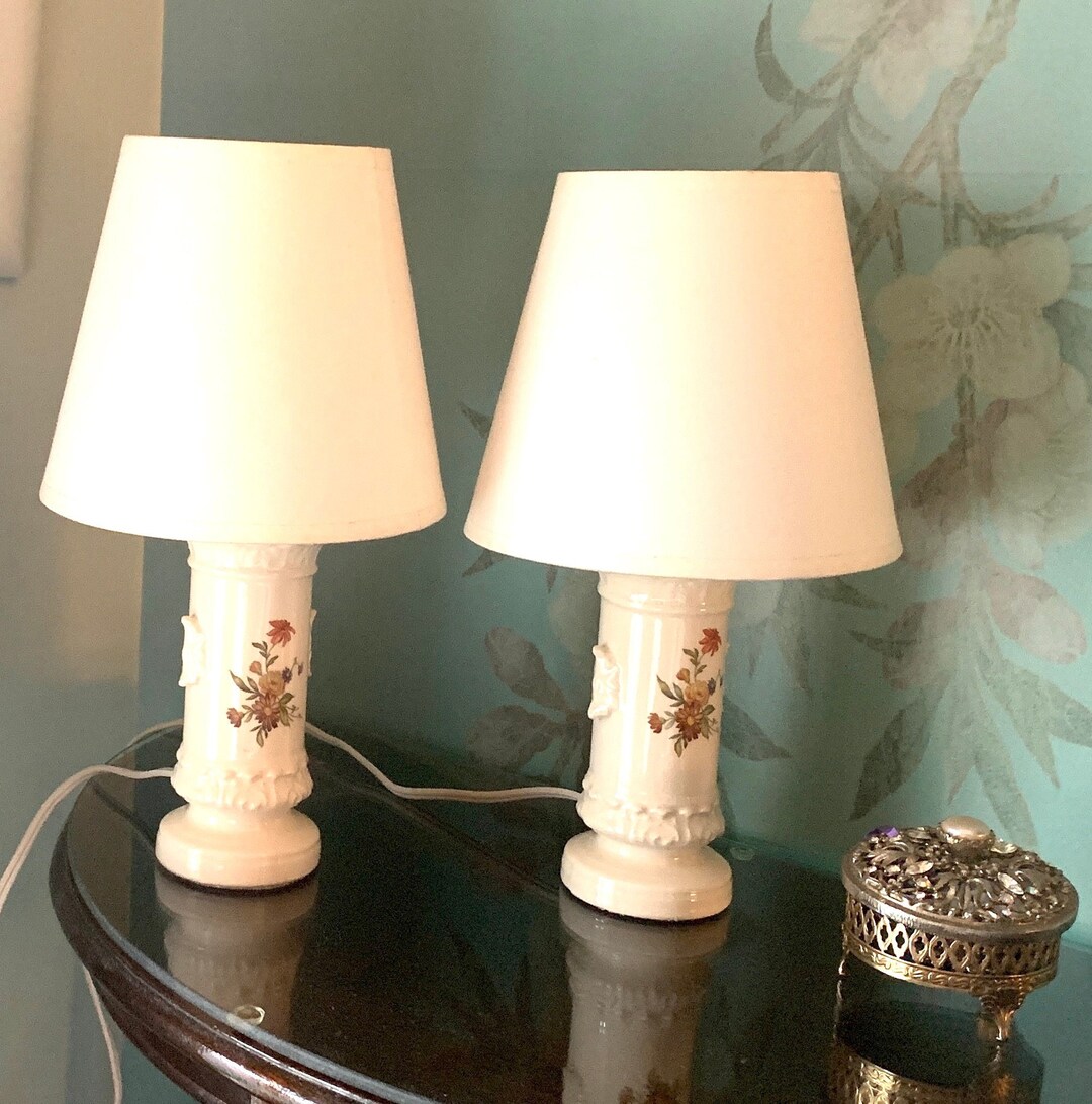 Pair Table Lamps: Ceramic Victorian Style, Hand Painted, Cottage Chic ...