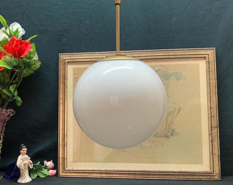Vintage Opaline Pendant Light,  Metal Fixture, Retro Lighting