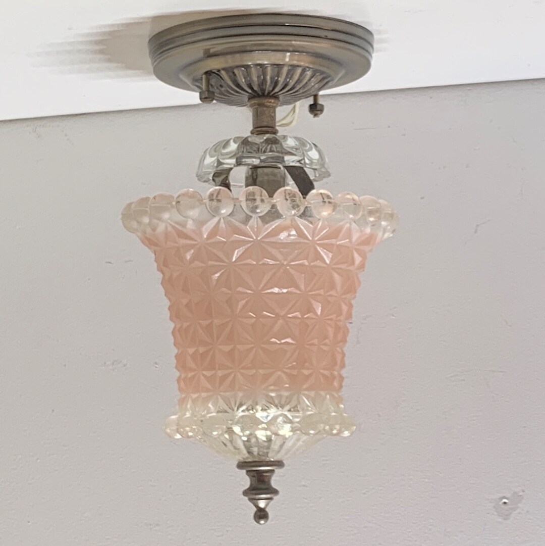 Ceiling Light: Pink Frosted Glass Globe Trimmed With Clear Glass Balls ...