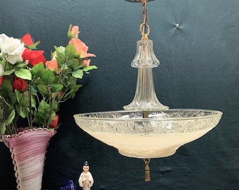 Vintage Lighting: Glass Centre Post and Chain, Chandelier 15"  Diameter