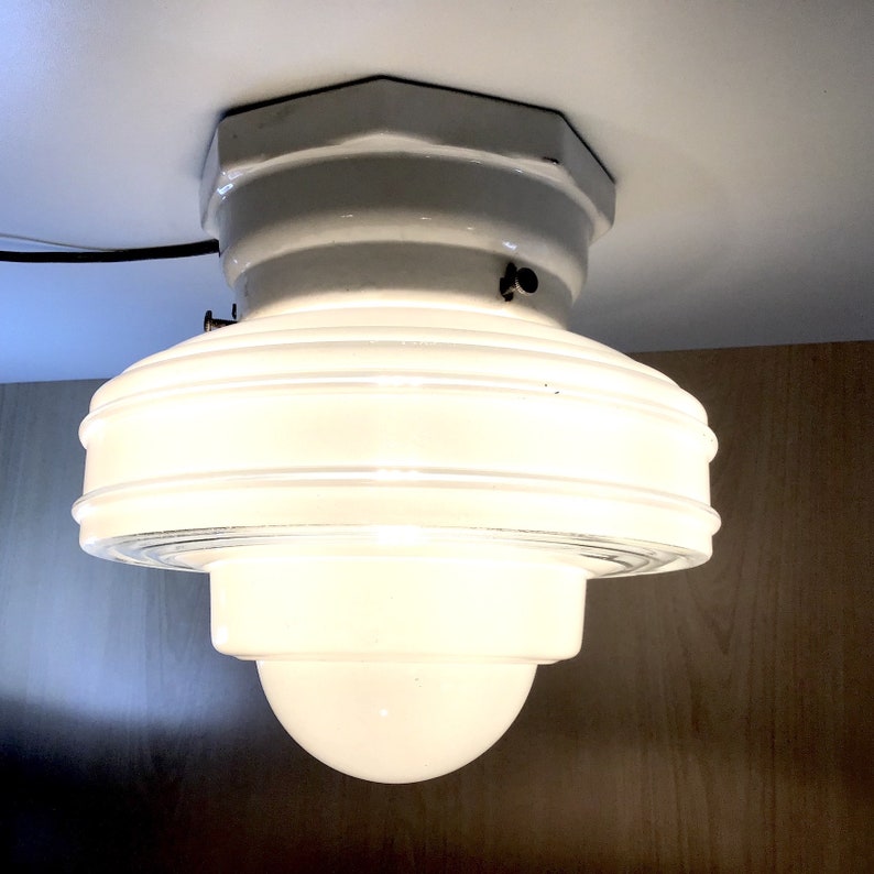 Milk Glass Atomic Ceiling Light 8 Diameter On A Flush Mount Porcelain Fitter 225