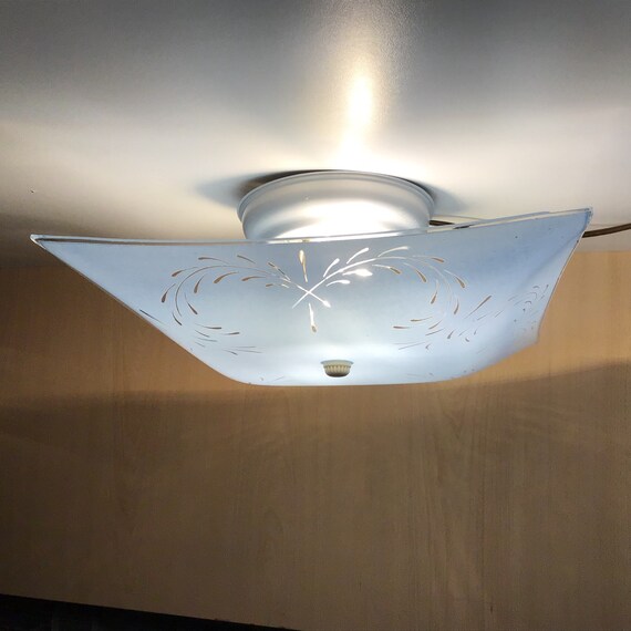 Retro Ceiling Light Blue Square Bent Glass Light Fixture Etsy