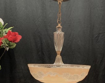 Large Chandelier, Depression Era, Glass Bowl, Centre Post, Dining Room