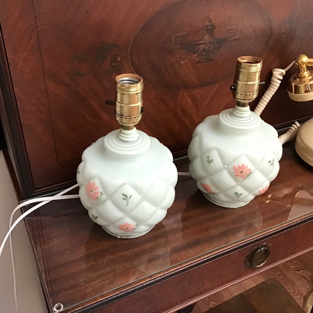 Vintage Retro Table Lamps, Night Lights, 1950s 60s, Quilted Milk Glass ...
