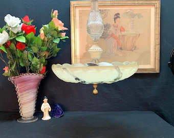 Vintage Lighting: Glass  and Metal Centre Post, Pendant Light, 15"  Diameter, #1