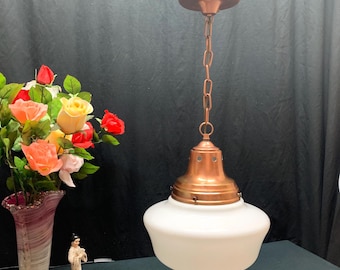 Schoolhouse Pendant Light, Milk Glass Shade, Industrial Style