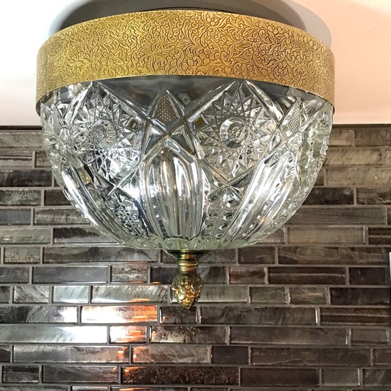 Ceiling Light Flush Mount Light Cut Glass Shade Ready To Install
