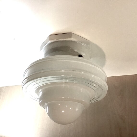Atomic Design Ceiling Light With Milk Glass Shade And Flush Etsy