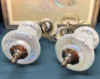 Pair Pendant Lights, Mid Century, Ice Glass Globe, Up-cycled Lighting,