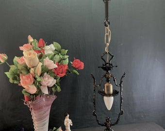 Pendant Light, Black Cast Iron, Indoor Outdoor, 1920s, Moe Bridges