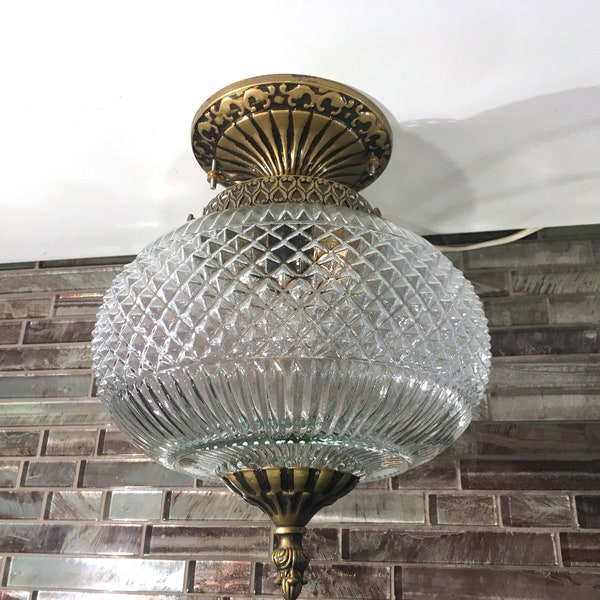 Semi Flush Mount Clear Glass Ceiling Light, Diamond Quilt Light, Prismatic Light