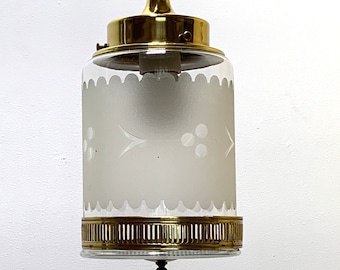 Early American Style Colonial  Pendant Light a  Wheel Cut Berry and Vine Frosted Globe, Lantern Light, Hallway Light