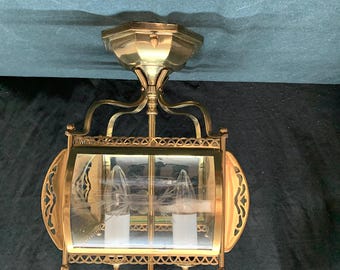 Brass Glass Coach House Style Ceiling Light, Victorian Style