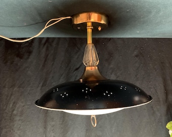 1960s Mid-Century Ceiling Light, Curved Glass,  Atomic Lighting, Faux Pull Down