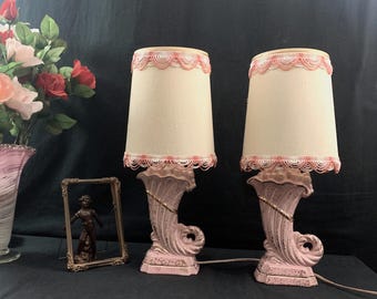 MCM  Pink Cornucopia Lamps, Shades Included,  Deena Products, Made USA