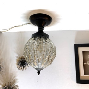 MCM Ceiling Light Ball Light Brutalist Hollywood Regency Black Flush Mount Fixture