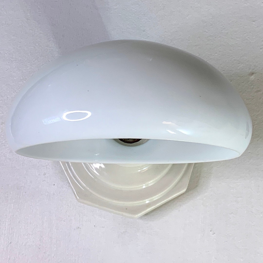 Art Deco Bathroom Wall Sconce Porcelain Base Milk Glass Etsy