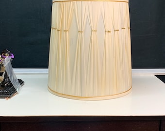 Beige Ribbon Shade, Pleated Drum Shade, Hollywood Regency, 12"