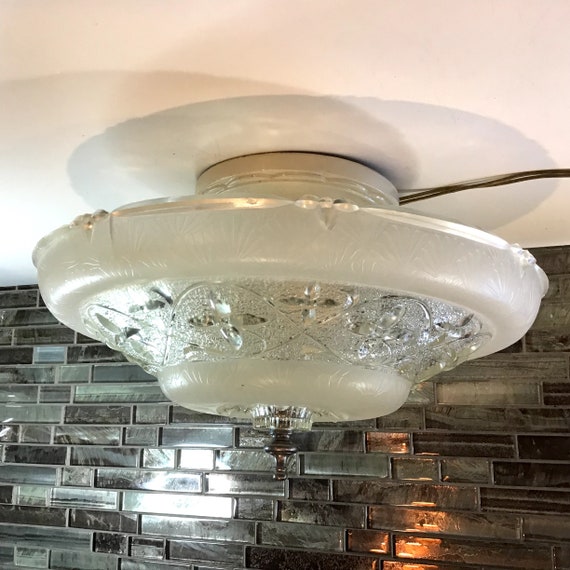 Antique Light Art Deco Semi Flush Mount Ceiling Light With Embossed Stars Glass Shade And Porcelain Fitter Low Ceiling