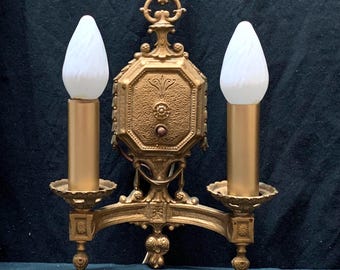 Cast Metal Wall Sconce, Tudor Revival, Goth Lighting, ISCO, USA
