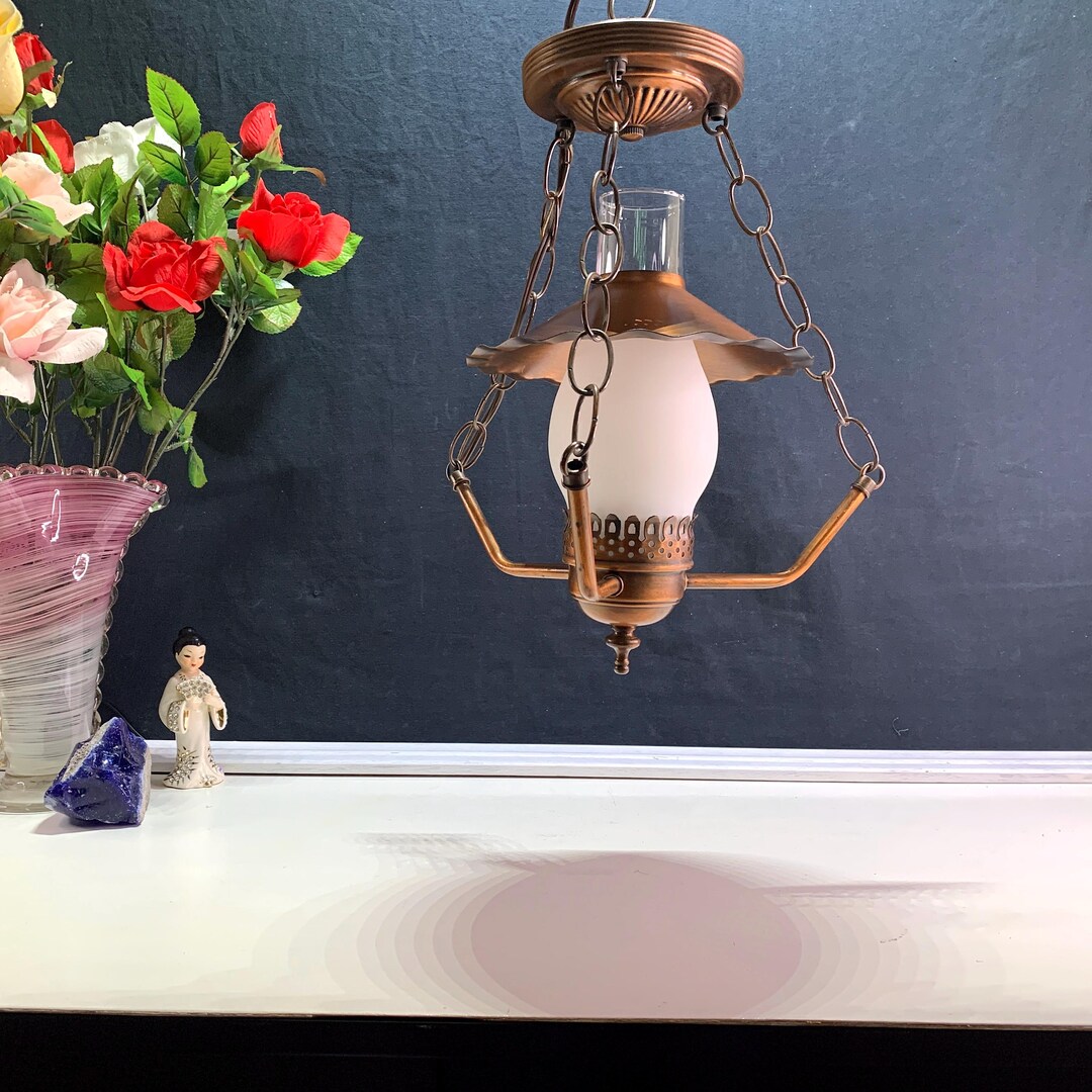 Vintage Copper Colour Ceiling Fixture, Colonial Revival, Kerosene Style ...