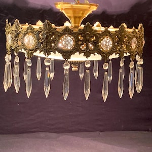 Antique Virden Brass Prism Chandelier - c1920s Ceiling Light - made in USA