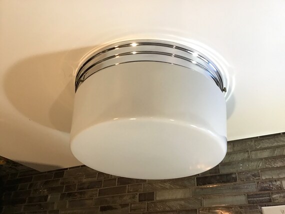 Ceiling Light Drum Shaped White Glass Globe Flush Mount Etsy
