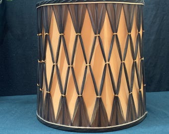 MCM Shade, Pinch Pleated, Drum Shade,  Hollywood Regency, Black/Gold,