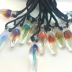 Jellyfish Pendant. UV Reactive. Glass Jewelry. Under the sea glass.