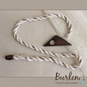Wooden triangular buckle belt, Twisted cotton cord belt with triangular buckle, Boho belt, Bohemian belt, Beige brown belt. Organic belt