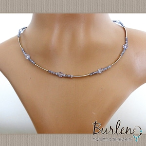 Necklace with blue czech crystal beads, Shiny beaded necklace, Bright necklace with crystals