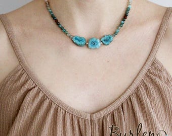 Kralenketting met blauwe agaat en sterlingzilver 925, ketting met halfedelstenen blauwe stenen, ketting met blauwe edelstenen, kralenketting