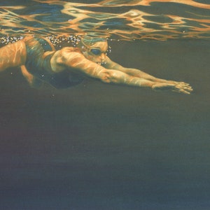 Art print - 'Cecily II' - From a painting by Nancy Farmer. Open water swimming, wild swimming. Underwater swimmer in Grasmere.