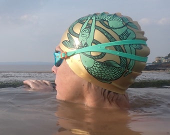 Mermaid Badekappe in 13 Farben - "Spots & Stripes" - ideales Geschenk für Outdoor-Schwimmer, auch toll fürs Schwimmbad.