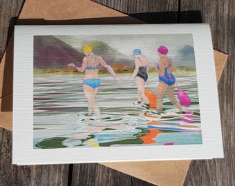 greetings card:  “Stepping into Single Figures... gingerly”. Lake District Swimmers, Open Water, winter swimmers