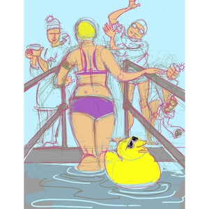 wenskaart: zwemmen in koud water - 'The Duck Says...'. Clevedon-zwemmers, open water, grappige zwemmers
