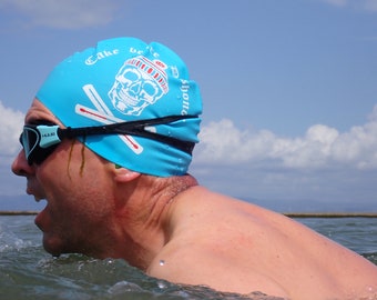 Standardgröße - Badekappe / Piraten-Schwimmhut / Piraten-Schwimmhut von Nancy Farmer. Totenkopf, in schwarz oder bunt