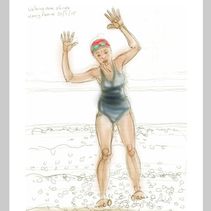 Wenskaart voor zeezwemmers: 'The Shingle Shuffle' - kunstkaart, open water zwemmen, wildzwemmen