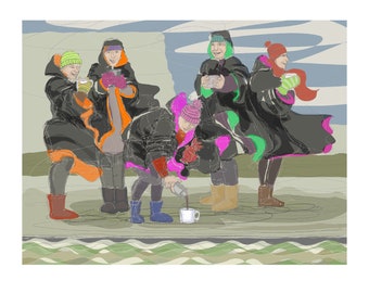 greetings card: swimming in cold water - 'Spring is here...'. Open Water, wild swimming, cold swimmers