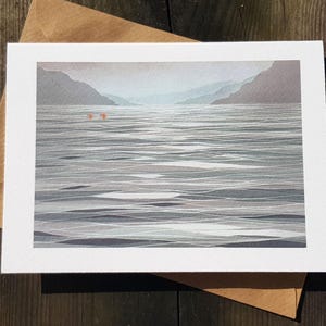 Wenskaart Open Water Swimmer's door Nancy Farmer: 'We Hear it's Still Cold in Ullswater!' - buitenzwembad, Lake District, Cumbria.